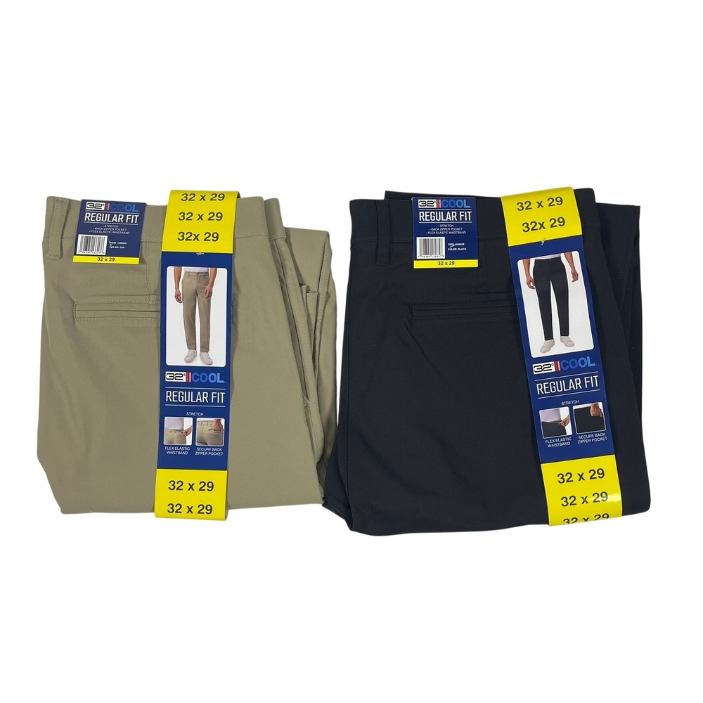 32 Degrees Cool Mens Regular Fit Stretch Pants 32x29 Tan Black 2 Pack 1656658